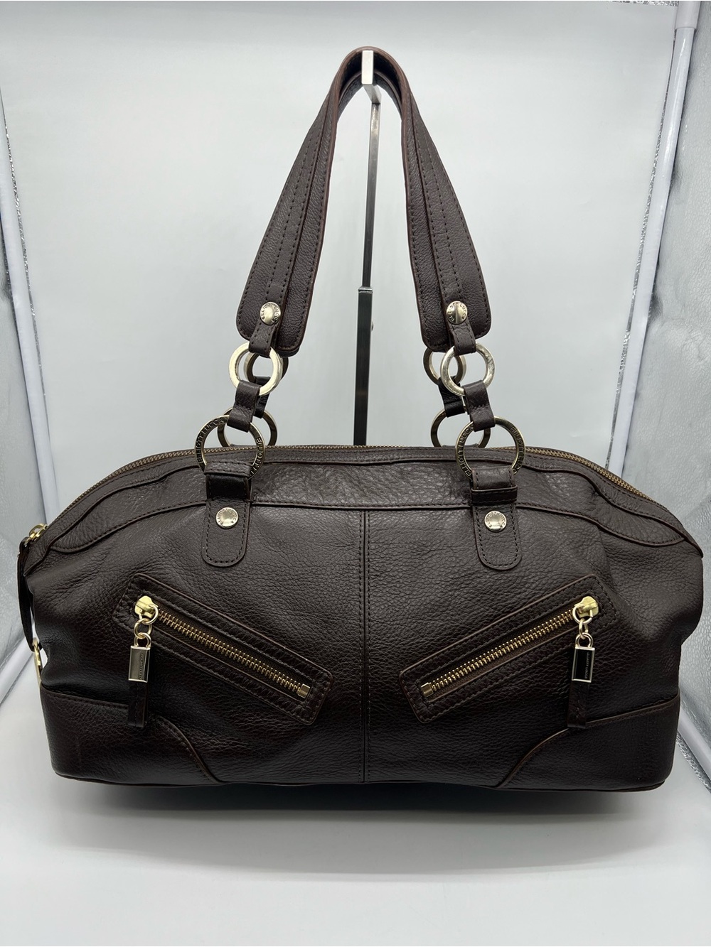 ELLIOTT LUCCA Large Brown Luxurious Leather Gold Hardware Hobo Tote Shoulder Bag